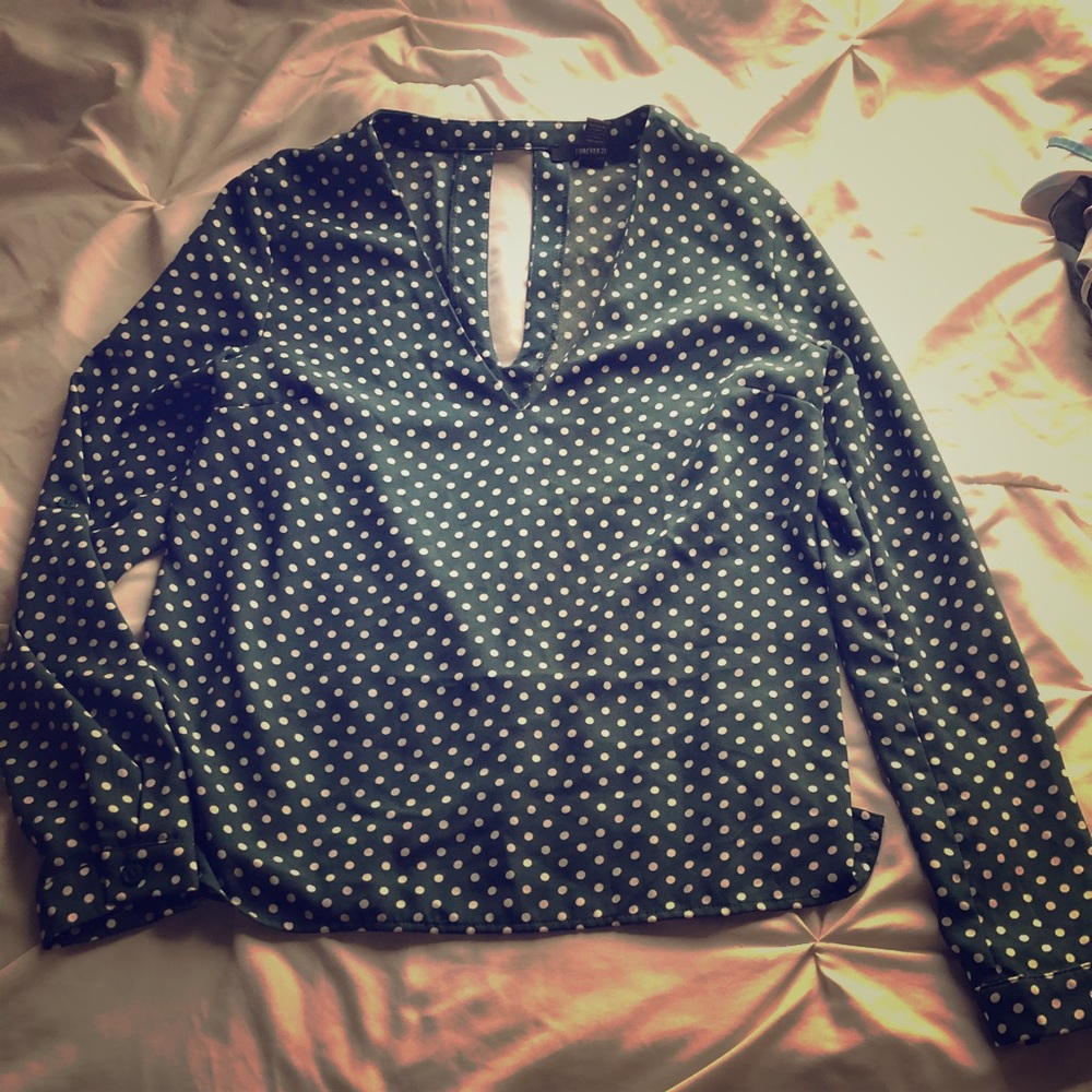 Forever 21 Long Sleeve Chiffon Polka Dot